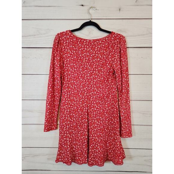 City Studio Women's Red Ditzy Floral V-Neck‎ Long Sleeve Dress Size M - Picture 2 of 6